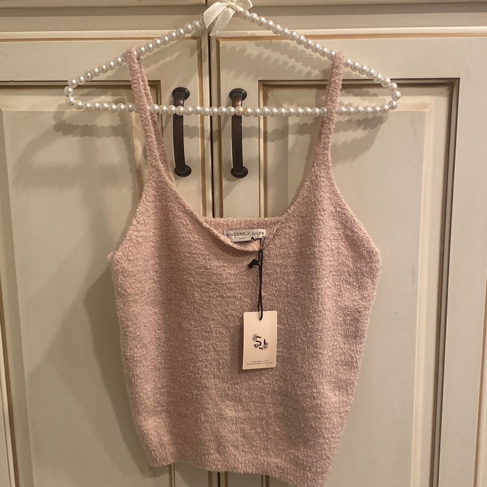 NWT Sincerely Jules Fuzzy Bubblegum Pink Spaghetti Straps Crop Top